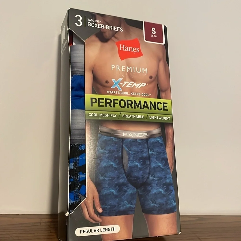 Hanes Premium X-temp Performance Boxer Briefs 3-Pack Blue Orange Mens Size small